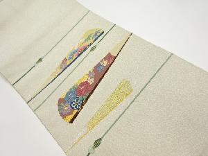 リサイクル　綴れ扇子に松・牡丹模様織り出し名古屋帯